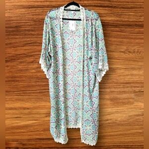 NEW Lularoe Sheer Chloe Boho Crochet Kimono Purple & Turquoise Top Cover Up